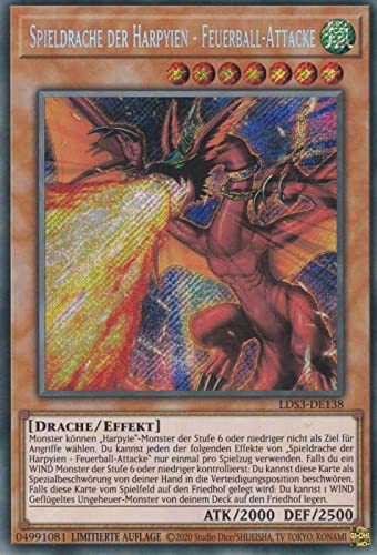 TCG Spieldrache der Harpyien - Feuerball-Attacke LDS3-DE138 Secret Rare Yugioh 1.Auflage DE gamersheavenDe von TCG