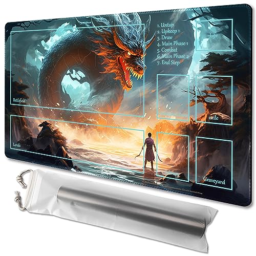 MTG Playmat Größe 61 x 35,6 cm, kostenlose Aufbewahrungstaschen, rutschfeste Unterseite, ideal für Kartenspiel-Enthusiasten, TCG Playmat Mauspad (mit Zone, A Swordsman) von TCGMAT