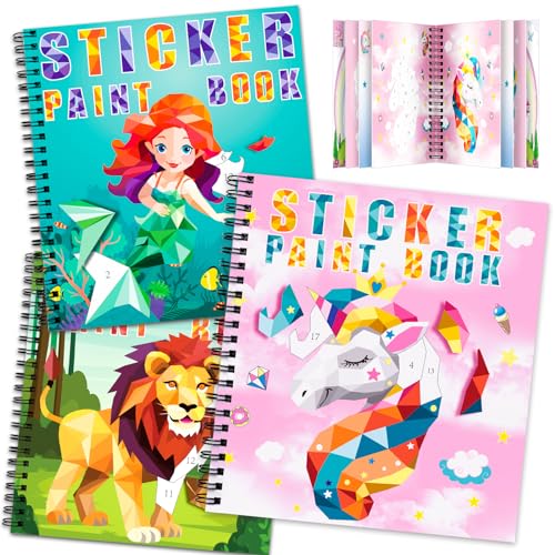 TCJJ 3 Pcs Unicorn Stickerbüch für Kinder 4-10 Jahren, 30 Bilder Stickerbuch Mädchen nach Nummer, Kinder Stickerbücher zur Verbesserung der Intelligenz, für Weihnachtsgeschenke, Schule von TCJJ