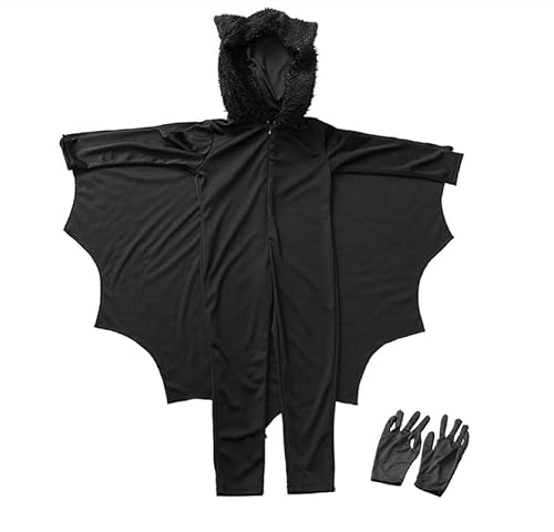 TCNGKIJIUK Fledermaus Skelett Umhang Overall Kinder Fledermaus Set Hexe Outfits Umhang Handschuhe Halloweenkostüm Kinderkostüm Jungen Mädchen Vampir Kostüm Fledermausflügel Gruselig Cosplay Karneval von TCNGKIJIUK