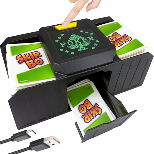 TCOINERY Automatische Kartenmischer 1-2 Decks für Porker Battered oder USB-C angetriebene elektrische Shufflering Maschine für Skip-BO, Texas Hold'em, UNO Spiel Nacht- Low Noise Casino Card Shuffler von TCOINERY