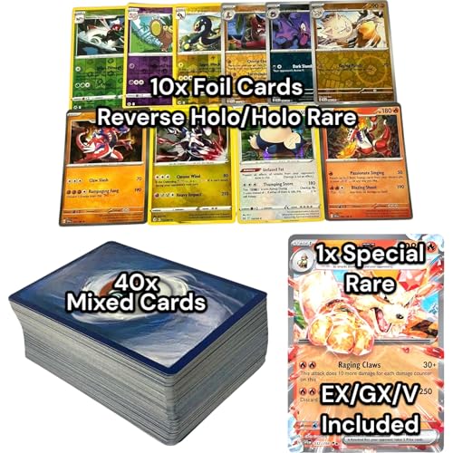 Premium Card Bundle - 50 Karten inklusive 10 Holos + 1x Special Rare in Toploader, kompatibel mit Pokemon TCG von TCS Games