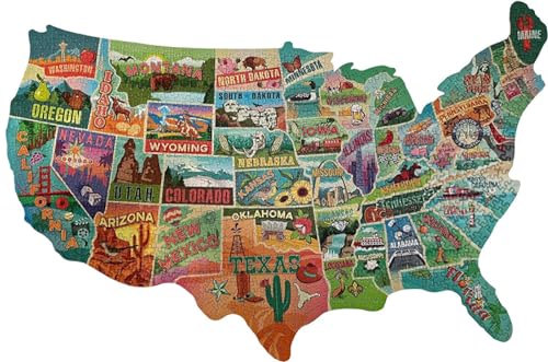 TDC Games US Map Puzzle Great American Roadtrip with Individual States, 1000 Piece Jigsaw Puzzle for Kids and Adults, Large America Shaped Educational Puzzle, Challenging Puzzle Map of USA von TDC Games