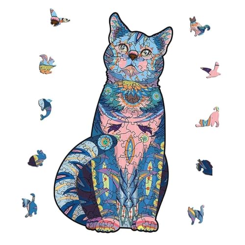 Holzpuzzle Erwachsene,Blaue Katze Tierpuzzle Anzug Unregelmäßige Einzigartige Form Puzzleteile für Erwachsene,Puzzle für Kinder ab 10 Jahren und Erwachsene(Blaue Katze-300stk) von TDDKFB