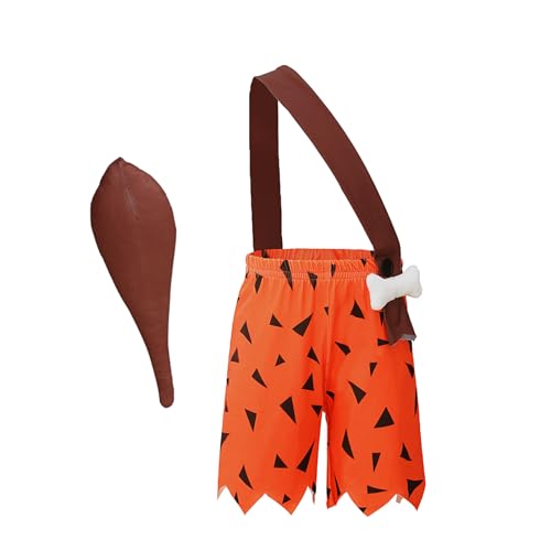 TDEOK -Halloween-Kostüm, lustiges -Set, Hilltop Caveman Dress Up mit Requisiten, Holzstab Baby Strampler Junge Monate (Orange, 2-3 Years) von TDEOK