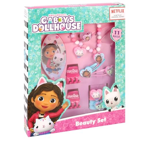 TDL Gabbys Puppenhaus-Schönheitsset für Mädchen, Schmuck- und Haar-Zubehör-Set, Rosa, Geschenk-Set, Haarbürste, Armbänder, Haargummis, Charms, 11-teilig von TDL