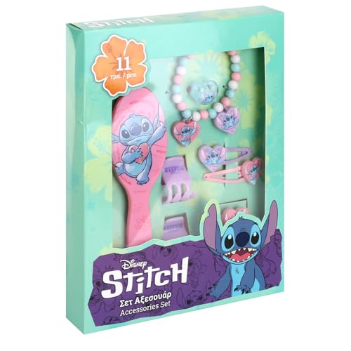 TDL Lilo and Stitch Schönheitsset für Mädchen, Schmuck & Haar-Zubehör-Set, Rosa, Geschenk-Set, Haarbürste, Armbänder, Haargummis, Charms, 11-teilig von TDL