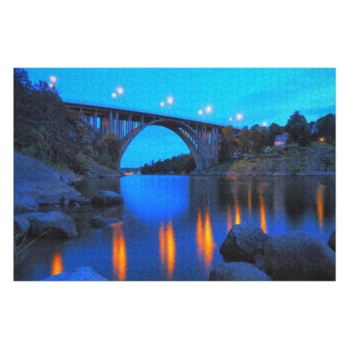 Klassische Puzzle für Erwachsene Teenager Freizeit Spaß Spiel Spielzeug Geeignet，， Bridge, River, Stones, Dusk, Lights，，Lernspielzeug FüR Kinder Holz 75x50 von TDXYz