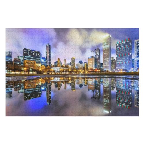 Klassische Puzzle für Erwachsene Teenager Freizeit Spaß Spiel Spielzeug Geeignet， Skyscrapers Lights Lake, ，Lernspielzeug FüR Kinder Holz 75x50 von TDXYz