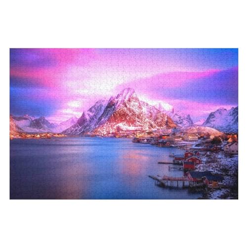 Klassische Puzzle für Erwachsene Teenager Freizeit Spaß Spiel Spielzeug Geeignet，, Town, Mountains, Snow, Houses, sea, ，Lernspielzeug FüR Kinder Papier 70x50 von TDXYz