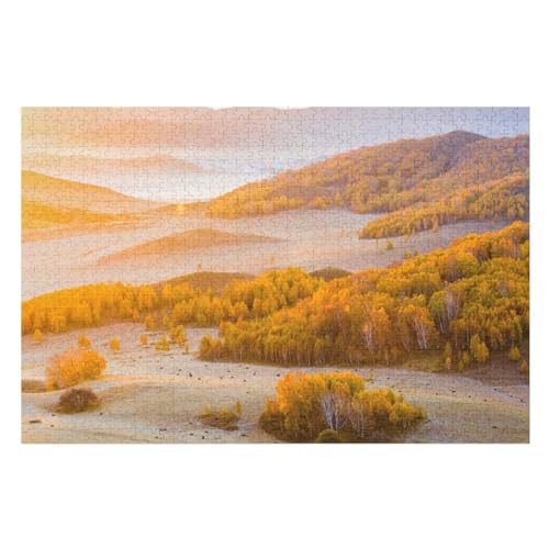 Klassische Puzzle für Erwachsene Teenager Freizeit Spaß Spiel Spielzeug Geeignet，Autumn, Trees, Fog, Morning, ，Lernspielzeug FüR Kinder Holz 75x50 von TDXYz