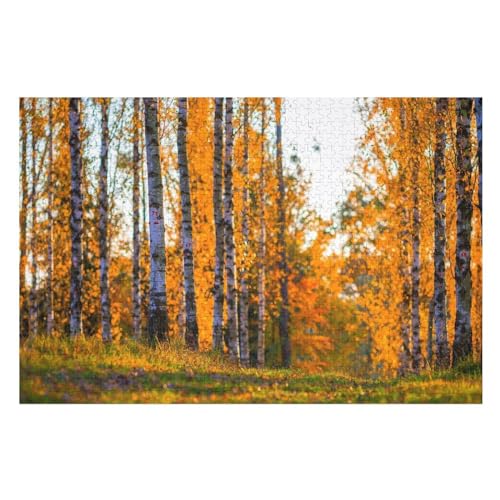 Klassische Puzzle für Erwachsene Teenager Freizeit Spaß Spiel Spielzeug Geeignet，Birch Forest, Trees, Autumn, Hazy, ，Lernspielzeug FüR Kinder Holz 75x50 von TDXYz