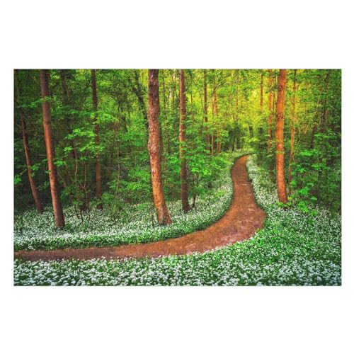 Klassische Puzzle für Erwachsene Teenager Freizeit Spaß Spiel Spielzeug Geeignet，Forest, Green Trees, White Flowers, ，Lernspielzeug FüR Kinder Holz 75x50 von TDXYz