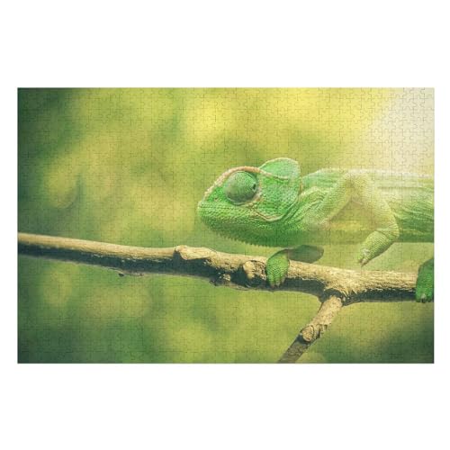 Klassische Puzzle für Erwachsene Teenager Freizeit Spaß Spiel Spielzeug Geeignet，Green Chameleon, Tree Branch，Lernspielzeug FüR Kinder Holz 75x50 von TDXYz