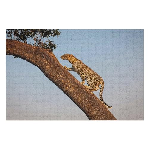 Klassische Puzzle für Erwachsene Teenager Freizeit Spaß Spiel Spielzeug Geeignet，Leopard Climbing Tree, Wildlife，，Lernspielzeug FüR Kinder Holz 75x50 von TDXYz