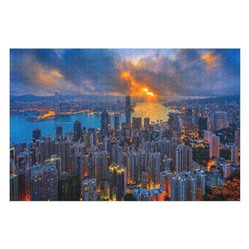 Klassische Puzzle für Erwachsene Teenager Freizeit Spaß Spiel Spielzeug Geeignet，Lights, Dusk, Clouds, sea, Skyscrapers，，Lernspielzeug FüR Kinder Holz 75x50 von TDXYz