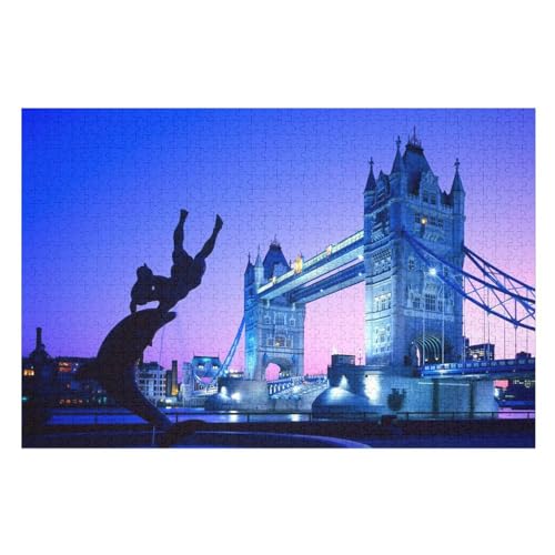 Klassische Puzzle für Erwachsene Teenager Freizeit Spaß Spiel Spielzeug Geeignet，Night Tower Bridge Lights Fountain, ，Lernspielzeug FüR Kinder Holz 75x50 von TDXYz