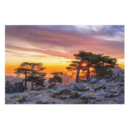 Klassische Puzzle für Erwachsene Teenager Freizeit Spaß Spiel Spielzeug Geeignet，，Trees Rocks Mountains Sunset, ，Lernspielzeug FüR Kinder Holz 75x50 von TDXYz