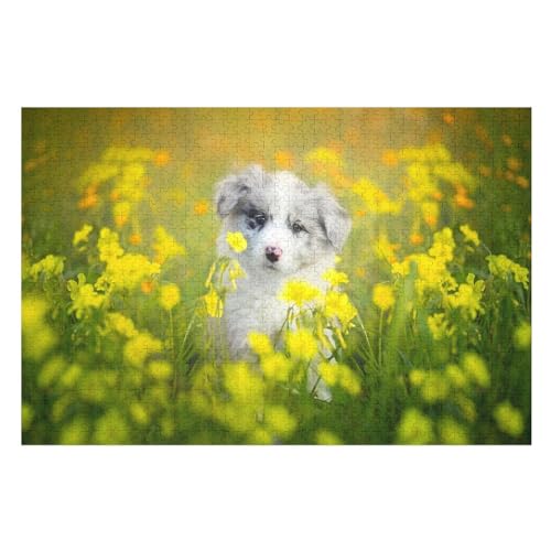 Klassische Puzzle für Erwachsene Teenager Freizeit Spaß Spiel Spielzeug Geeignet，Yellow Flowers Cute Puppy, ，Lernspielzeug FüR Kinder Holz 75x50 von TDXYz