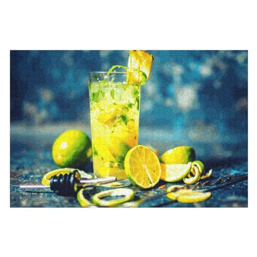 Puzzle für Erwachsene und Kinder ab 14 Jahren, 1000 StüCk，Gin-Limetten-Cocktail mit Ananas ，，Lernspielzeug FüR Kinder Holz 75x50 von TDXYz