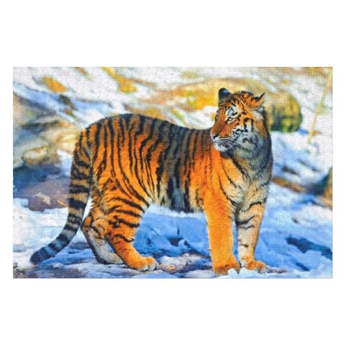 Puzzle für Erwachsene und Kinder ab 14 Jahren, 1000 StüCk，Tiger schaut zurück，，Lernspielzeug FüR Kinder Holz 75x50 von TDXYz