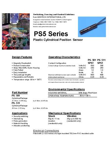 TE Connectivity Sensor PS 511 Reed-Kontakt 1 Schließer 100 V/DC, 250 V/AC 1A 10W von TE Connectivity Sensor