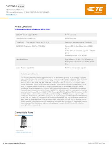 TE Connectivity 1423151-5 2112AH1SFC947 1 St. Package von TE Connectivity