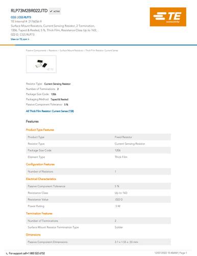 TE Connectivity 2176056-9 0.022Ω SMD 0.05% 5000 St. Tape on Full reel von TE Connectivity