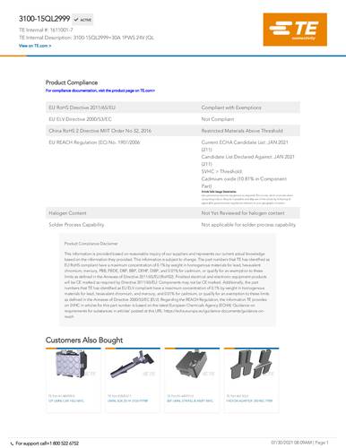 TE Connectivity 3100-15QL2999 Package 1St. von TE Connectivity