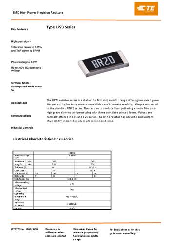 TE Connectivity 5-1879255-0 Präzisions-Widerstand 75Ω SMD 0.1% 15 ppm 1000 St. Tape on Full reel von TE Connectivity