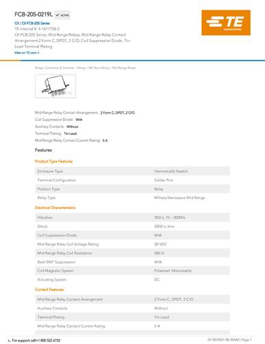 TE Connectivity FCB-205-0219L Package 1St. von TE Connectivity