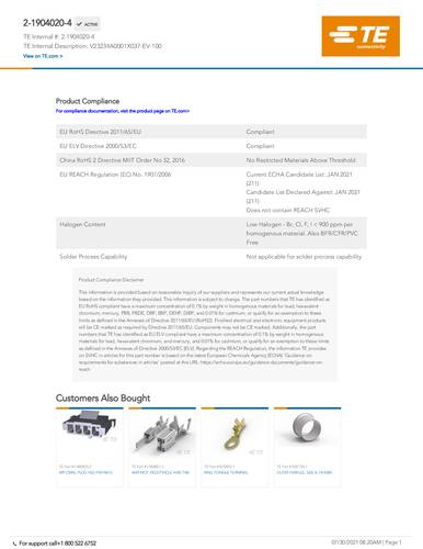 TE Connectivity V23234A0001X037-EV-100 Box 1St. von TE Connectivity