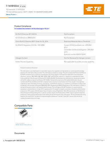 TE Connectivity WCT1-120AC-10 Package 1St. von TE Connectivity