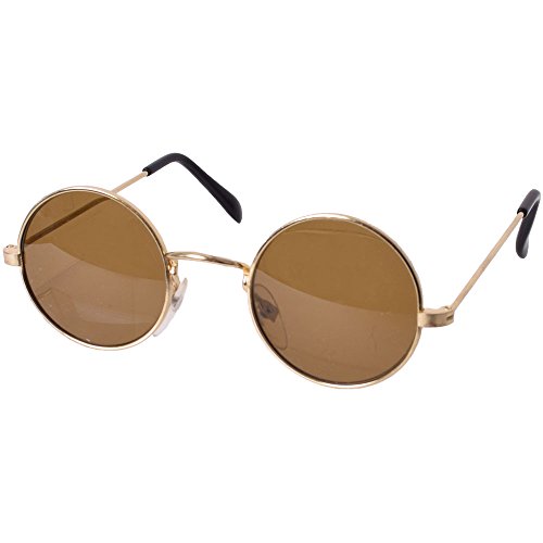 TE-Trend 70er Hippie Karneval Brille rund gold glänzend Kostüm Zubehör Partybrille Flower Power Lennon Osborne von TE-Trend