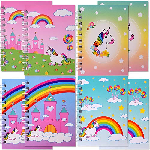 TE-Trend 8 Stück Einhorn Regenbogen Notizblock Kinder Spiralblock Schreibblock Mitgebsel Mädchen 38 Blatt 75x104mm Mehrfarbig von TE-Trend