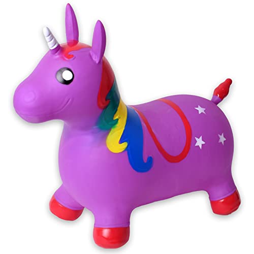 TE-Trend B-Ware Hüpftier Einhorn Pferde Spielzeug Hüpfpferd Hüpfball Unicorn Pferd zum draufsitzen und hüpfen in Regenbogen Design Mehrfarbig Lila von TE-Trend