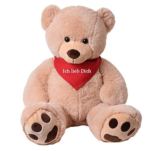 TE-Trend Kuscheltier XXL Teddybär groß Riesen Teddy Plüschtier Stofftier mit Tuch Ich lieb Dich Liebe Geschenk aus Plüsch 100cm braun von TE-Trend