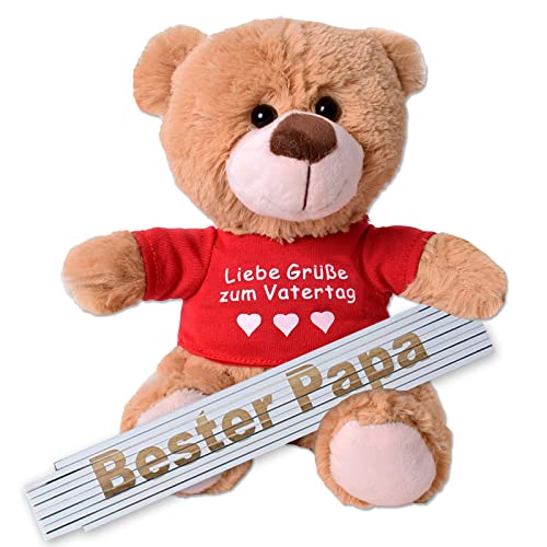 TE-Trend Männertagsgeschenk Zollstock Vatertag Lasergravur Bester Papa Geschenk Meterstab 2m weiß mit Teddybär 25cm mit Spruch Shirt Mehrfarbig von TE-Trend