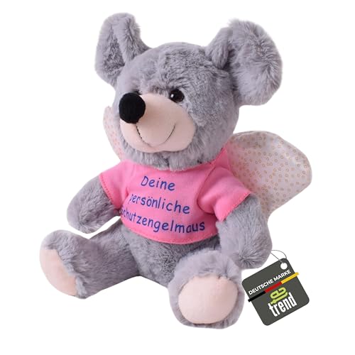 TE-Trend Maus Schutzengel Kinder Glücksbringer Plüsch Engel Kuscheltier Plüschtier Stofftier Spruch Shirt 25cm grau von TE-Trend