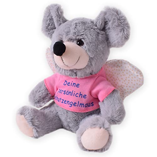 TE-Trend Maus Schutzengel Kinder Glücksbringer Plüsch Engel Kuscheltier Plüschtier Stofftier Spruch Shirt 25cm grau von TE-Trend