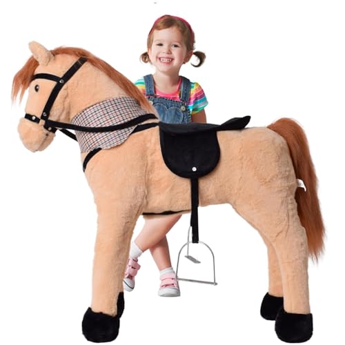 Steckenpferd mit Sound Hobby Horse 96cm Stockpferd 2-teilig Stiel Rollen  beige