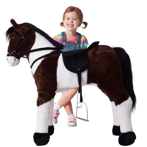 TE-Trend Pferd, 70 cm – Plüschpferd zum Reiten – Kinder Reitpferd mit Sattel, Zaumzeug und Steigbügel – Perfektes Reitspielzeug für Mädchen – Braun von TE-Trend