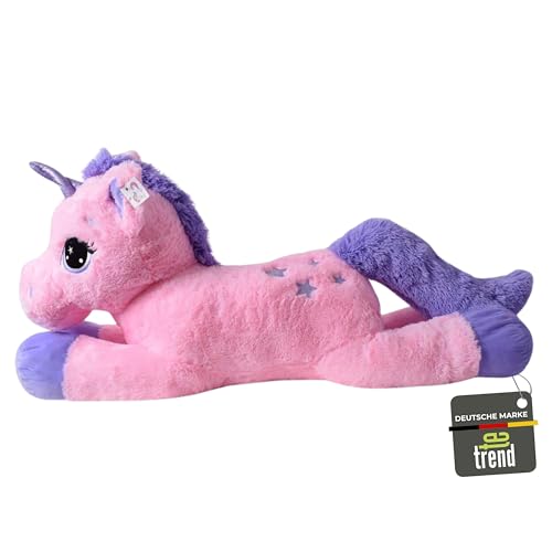 TE-Trend XXL Einhorn Kuscheltier 110cm, ein süßes Rosa Riesen Plüschtier mit lila Glitzerhorn für Kinder zum Spielen oder zur Dekoration von TE-Trend