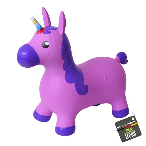 TE-Trend Hüpftier Einhorn – Aufblasbares Hüpfpferd Spielzeug – Einhorn Hüpfball für Kinder ab 2 Jahren – Hopser Unicorn mit Regenbogenhorn – Lila von TE-Trend