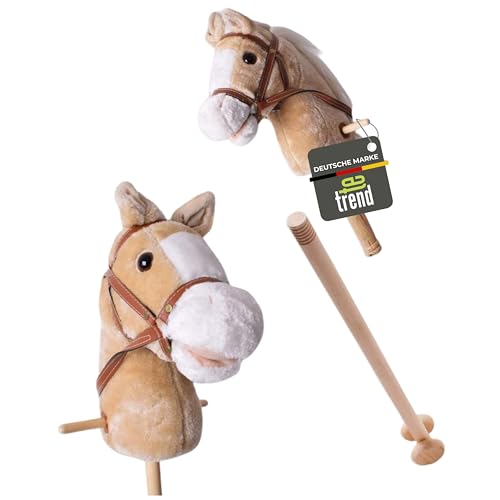 TE-Trend Hobby Horse 95cm - Stockpferd für Kinder mit Soundfunktion - rollendes Steckenpferd mit Plüschkopf für fantasievolles Spielen - Spielpferd aus Holz - Hobby Horsing - Steckenpferd-Reiten von TE-Trend