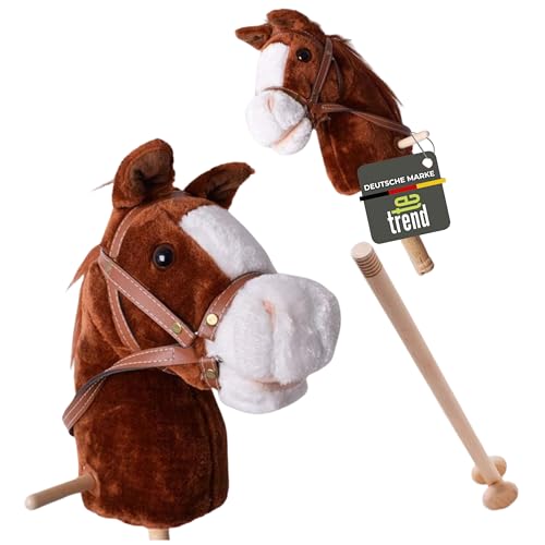 TE-Trend Hobby Horse 95cm - Stockpferd für Kinder mit Soundfunktion - rollendes Steckenpferd mit Plüschkopf für fantasievolles Spielen - Spielpferd aus Holz - Hobby Horsing - Steckenpferd-Reiten von TE-Trend