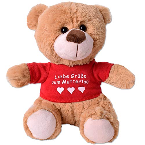 TE-Trend Teddybär Teddy Plüsch Bär Plüschteddybär Kuscheltier T-Shirt Spruchbär 25cm Geschenk Hellbraun Liebe Grüße zum Muttertag von TE-Trend