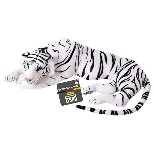 TE-Trend XXL Plüschtier Tiger Kuscheltier Stofftiger lebensechte Raubkatze liegend Dschungel Steppe 90 cm weiß schwarz getigert von TE-Trend