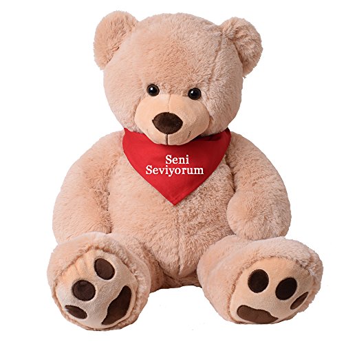 TE-Trend XXL Riesen Teddybär Plüsch Riesenplüsch Bär Luca beige 100 cm gestickte Tatzen Tuch Halstuch seni seviyorum von TE-Trend