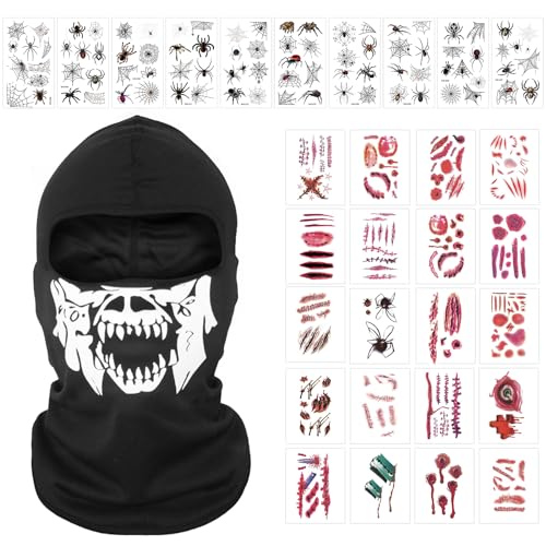 TECHEE Totenkopf Maske Skelett Maske Schwarz Skeleton Maske Kinder Skelett Schädel Gesichtsmaske für Fasching,Karneval,Halloween Party Cosplay,Damen & Herren von TECHEEL